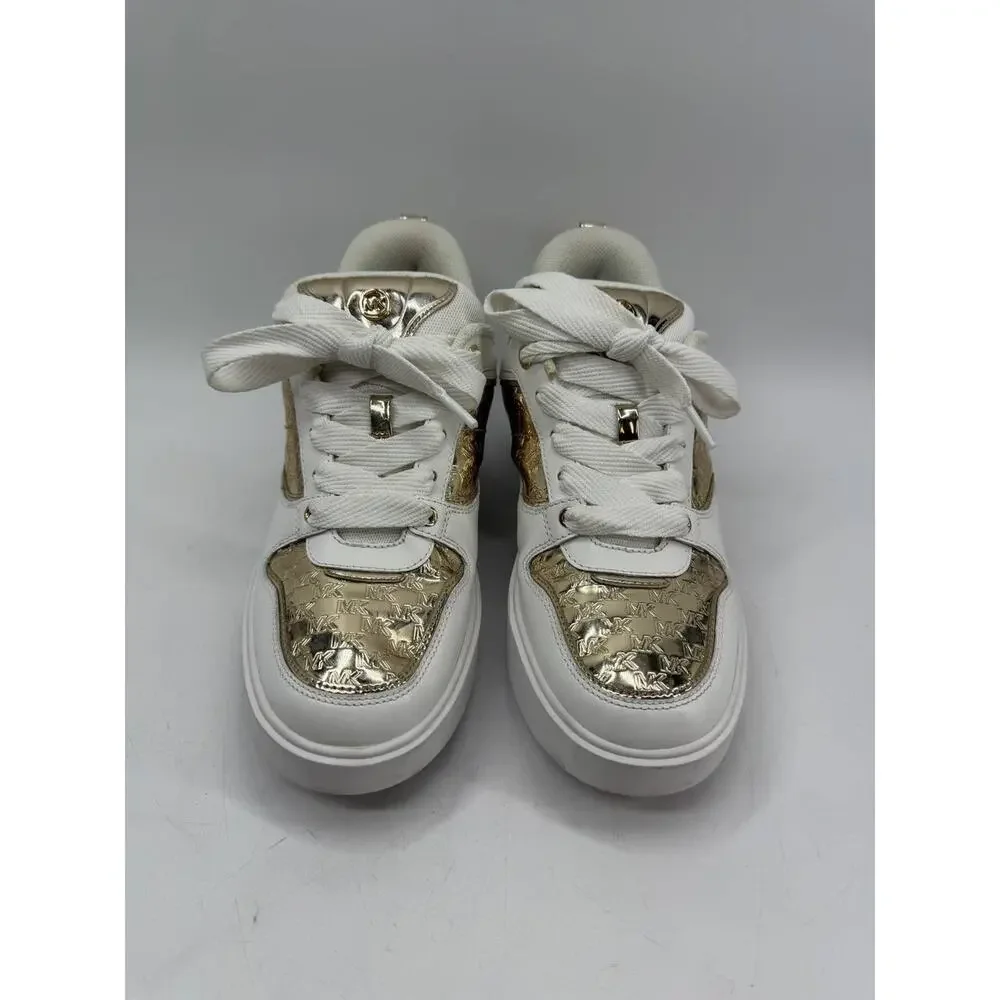 Michael Kors Sneakers White Gold Logo Lace Up Women's Size 11M Leather